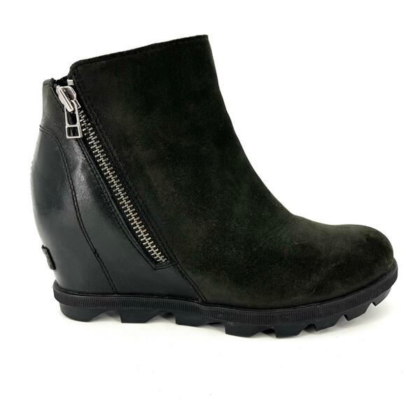 Sorel Women’s 7.5 / 38.5 Black Leather Zip JOAN OF ARCTIC WEDGE II ZIP WP NL3364 - Picture 2 of 9